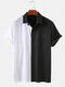 Men Asymmetric Black & White Stitching Casual Short-sleeved Shirt - White