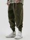 Oversized Mens Cool Corduroy Solid Color Ankle Banded Pants - Green