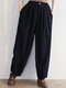 Corduroy Elastic Waist Casual Pants With Pocket For Women - Black