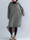 Solid Color Long Sleeve Hooded Casual Coat For Women - Gray