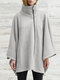 Solid Color High Neck Long Sleeve Loose Casual Coat For Women - Gray