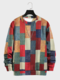 Mens Color Block Patchwork Crew Neck Loose Pullover Sweatshirts Winter - Colorful