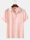 Mens Striped Light Casual Short Sleeve Shirts With Pocket - Pink