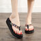 Colorful Knitted Platform Holiday Beach Flip Flops Casual Slippers - Black