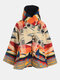 Ethnic Geometric Print Hooded Long Sleeve Vintage Coat For Women - Apricot