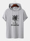 Mens Banana Tree Print Preppy Cotton Short Sleeve Hooded T-Shirts - Gray
