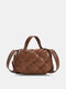 Women Faux Leather Brief Weave Lattice Pattern Crossbody Bag Handbag - Brown