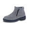 Men Comfy Leather Slip Resistant Warm Lined Side Zipper Ankle Boots - Gray