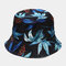 Women & Men Leaf Flower Print And Black Bucket Hat Vacation Style - #01