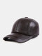 Men Sheep Leather Solid Color Patchwork Stitch Casual Windproof Waterproof Baseball Cap - Sauce Red