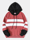 Mens Colorblock Patchwork Letter Embroidered Street Drawstring Hoodies - Rust Red