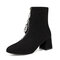 Plus Size Women Warm Lining Suede Pointed Toe Front Zipper Chunky Heel Boots - Black