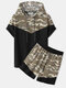 Mens Contrast Camo Stitching Waffle Knit Hooded Two Pieces Outfits - Black