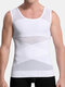 Men Stretch Shapewear Tank Tops Nylon Net Breathable Abdomen Control Plain Undershirts - White