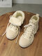 Women Casual Lace-up Comfy Warm Lined Platforms Tooling Boots - Beige
