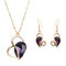 Heart Jewelry Set Alloy Rhinestone Crystal Earrings Necklace Set - Purple