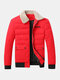 Mens Quilted Sherpa Lapel Collar Zip Front Thick Jacket With Flap Pocket - Red