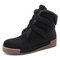 Suede Stitching Hook Loop Warm Plush Casual Ankle Flat Boots - Black