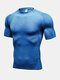 Mens Pattern Breathable Quick Dry Elasticity Short Sleeve Sporty T-Shirt - Blue
