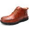 Menico Men Hand Stitching Non Slip Wear Resistant Casual Leather Boots - Brown