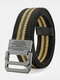 110/125 CM Men Canvas Striped Lettering Alloy Double-ring Buckle Punch-free Casual Belt - Black Stripe+Black Buckle