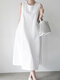 Solide Ärmellos Tasche Lässiger Rundhalsausschnitt Kleid - Weiß