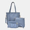 4 PCS Women PU Leather Handbag Tassel Leisure Crossbody Bag Solid Shoulder Bag - Blue