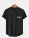 Mens Print Chest Pocket Curved Hem Casual Cotton Short Sleeve T-Shirts - Black