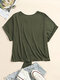Solid Tie-Back Short Sleeve Crew Neck Casual T-shirt - Green
