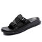 Men Fabric Buckle Large Size Slip On Soft Casual Beach Slippers - Black