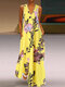 Cuello en V estampado floral bohemio Verano Plus Talla Maxi Vestido - Amarillo