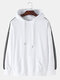Mens Simple Solid Cotton Kangaroo Pocket Hoodies With Tape Detail - White