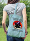 Women Canvas Magic Hat Cat Pattern Printing Handbag Shoulder Bag Tote - Blue