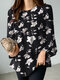 Женская блузка с длинным рукавом и цветочным принтом Allover Шея - Черный