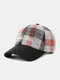 Men Woolen Cloth Letters Embroidery Color-match Lattice Stitching Solid Color Brim British Windproof Warmth Baseball Cap - Black+Gray+Red