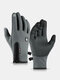 Men Dacron Polar Fleece Reflective Strip Plus Velvet Full-finger Warmth Outdoor Waterproof Windproof Non-slip Touchscreen Gloves - Dark Gray