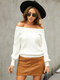 Solid Off-shoulder Long Sleeve Casual Sweater For Women - Beige