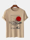 Mens Japanese Floral Landscape Graphic Crew Neck Short Sleeve T-Shirts Winter - Apricot