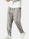 Mens Corduroy Solid Color Drawstring Waist Casual Elastic Ankle Pants - Gray