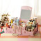  Conteneur de stockage de bureau de boîte de rangement cosmétique en bois de bricolage créatif avec le miroir  - Rose