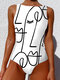 Women One Piece Graffiti Abstract Print Patchwork High Neck Sleeveless Slimming Swimsuit - White1