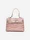 Women PU Leather Snakeskin PU Satchel Bag Crossbody Bag - Pink