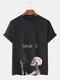 Herren-T-Shirts mit Cartoon-Tierschädel-Aufdruck, Rundhalsausschnitt, kurzärmelig - Schwarz