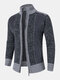 Mens Contrast Stitching Stand Collar Zipper Front Knitted Casual Cardigans - Dark Gray