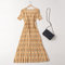 D1172-European Style Women's Season New Round Neck Geometric Print Short-sleeved Pleated Dress - Yellow