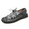 Men Large Size Lace-up Closed Toe Hand Stitching Outdoor Sandals - Gray