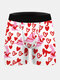 3 Color Sexy Mens Underwear Allover Love Pattern & Geometric Print Boxer Briefs - White