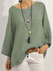 Повседневная однотонная свободная блузка с круглым вырезом и длинным рукавом - Зеленый