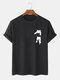 Mens Cartoon Cat Chest Print Cotton Casual Short Sleeve T-Shirts - Black
