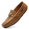 Men Hand Stitching Metal Design Slip-On Comfy Driving Shoes - Brown